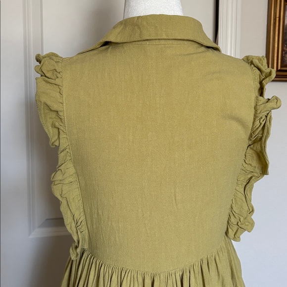 Klesis Small Chartreuse Green Ruffle Lace Mini Dress button down - Picture 8 of 10